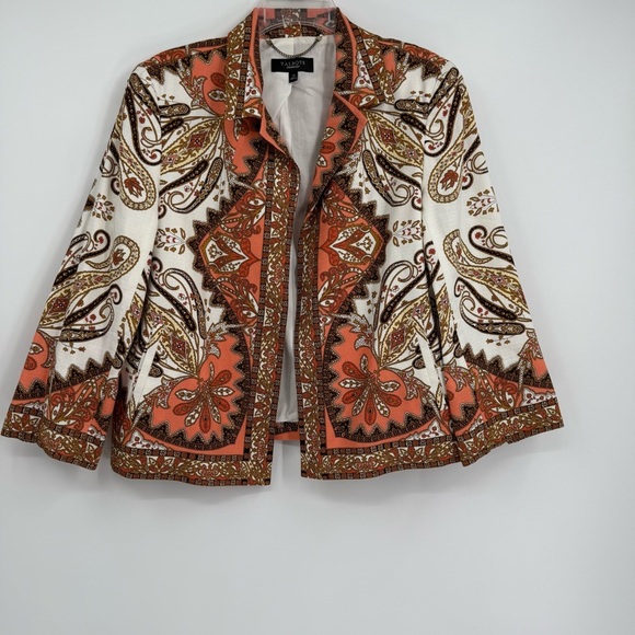 TALBOTS Blazer Size 14 Cotton Jacket Paisley Lightweight Collar Pockets Lined - Picture 9 of 9